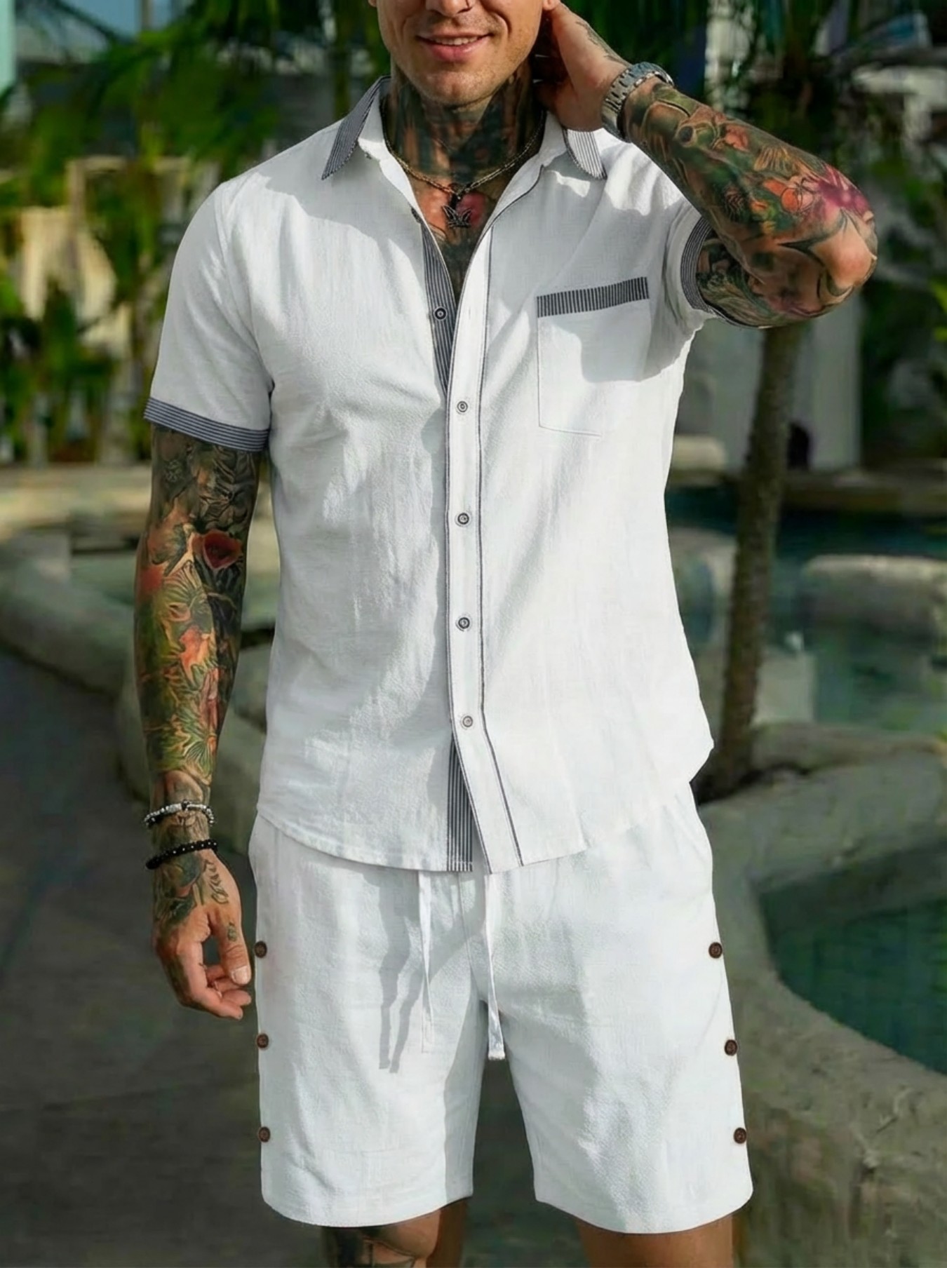 Men's Fashion Cuban Style Shir - Short Linen Drawstring review and price