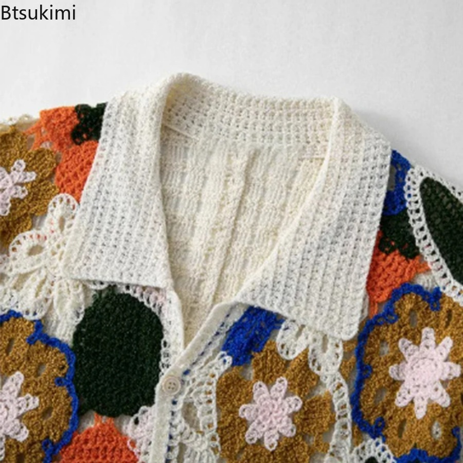 Men's Retro Floral Crochet Kni - Shirt Camp Collar review and price